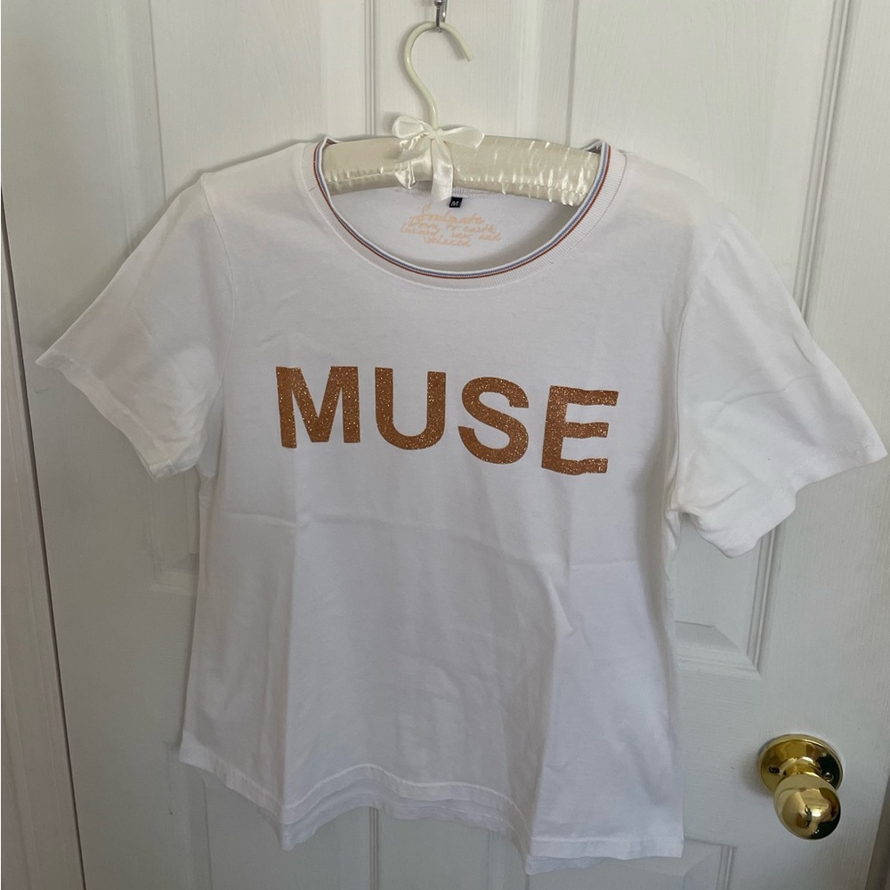 🤍Soulmates White Tee with Gold 'MUSE' - Picture 6 of 6